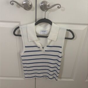 Old Navy White Tank Top with Blue Stripes and Collar